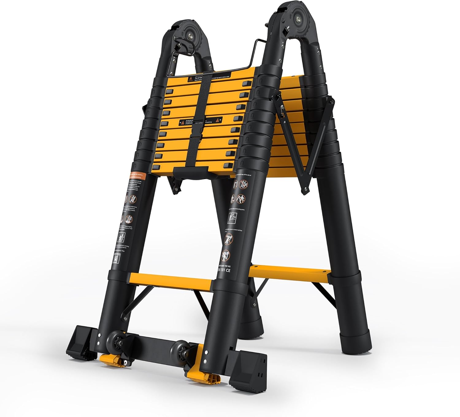 Telescopic ladder, aluminum alloy telescopic ladder, 330 lbs load capacity, multi-purpose foldable ladder for home and office use; orange