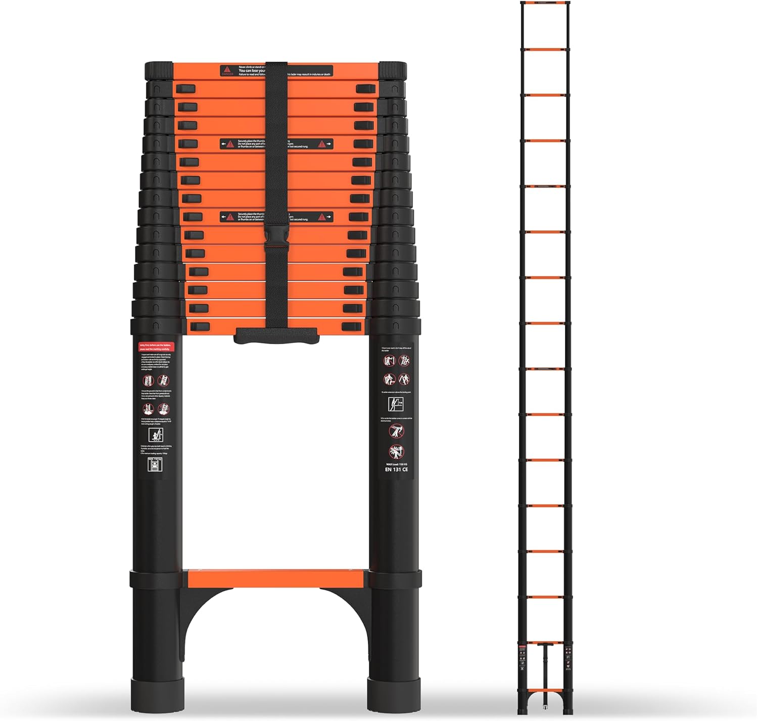 Telescopic ladder, aluminum alloy telescopic ladder, 330 lbs load capacity, multi-purpose foldable ladder for home and office use; orange