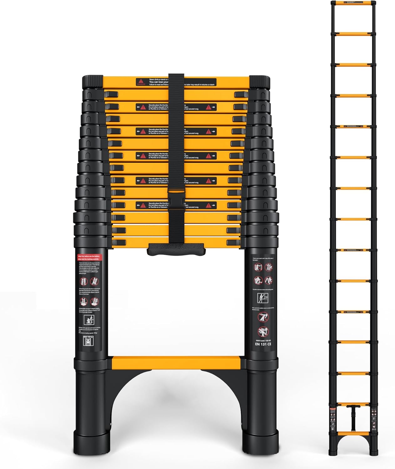 Telescopic ladder, aluminum alloy telescopic ladder, 330 lbs load capacity, multi-purpose foldable ladder for home and office use; orange