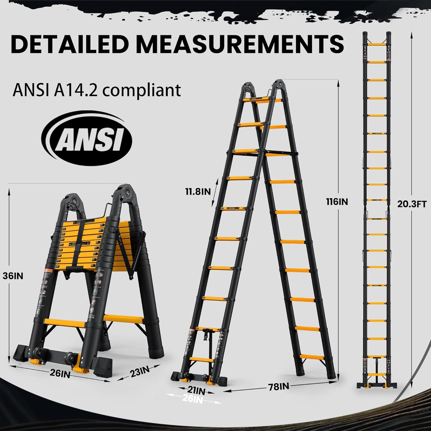 Telescopic ladder, aluminum alloy telescopic ladder, 330 lbs load capacity, multi-purpose foldable ladder for home and office use; orange