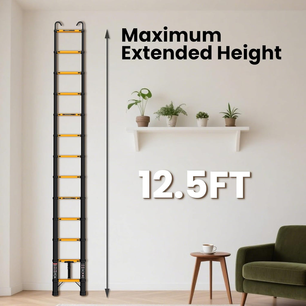 Telescopic ladder, aluminum alloy telescopic ladder, 330 lbs load capacity, multi-purpose foldable ladder for home and office use; orange