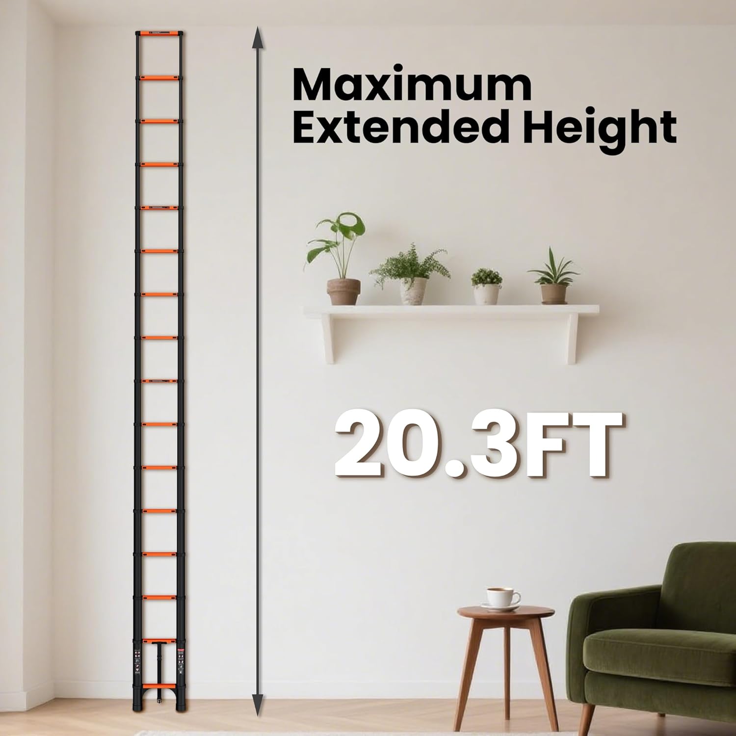 Telescopic ladder, aluminum alloy telescopic ladder, 330 lbs load capacity, multi-purpose foldable ladder for home and office use; orange