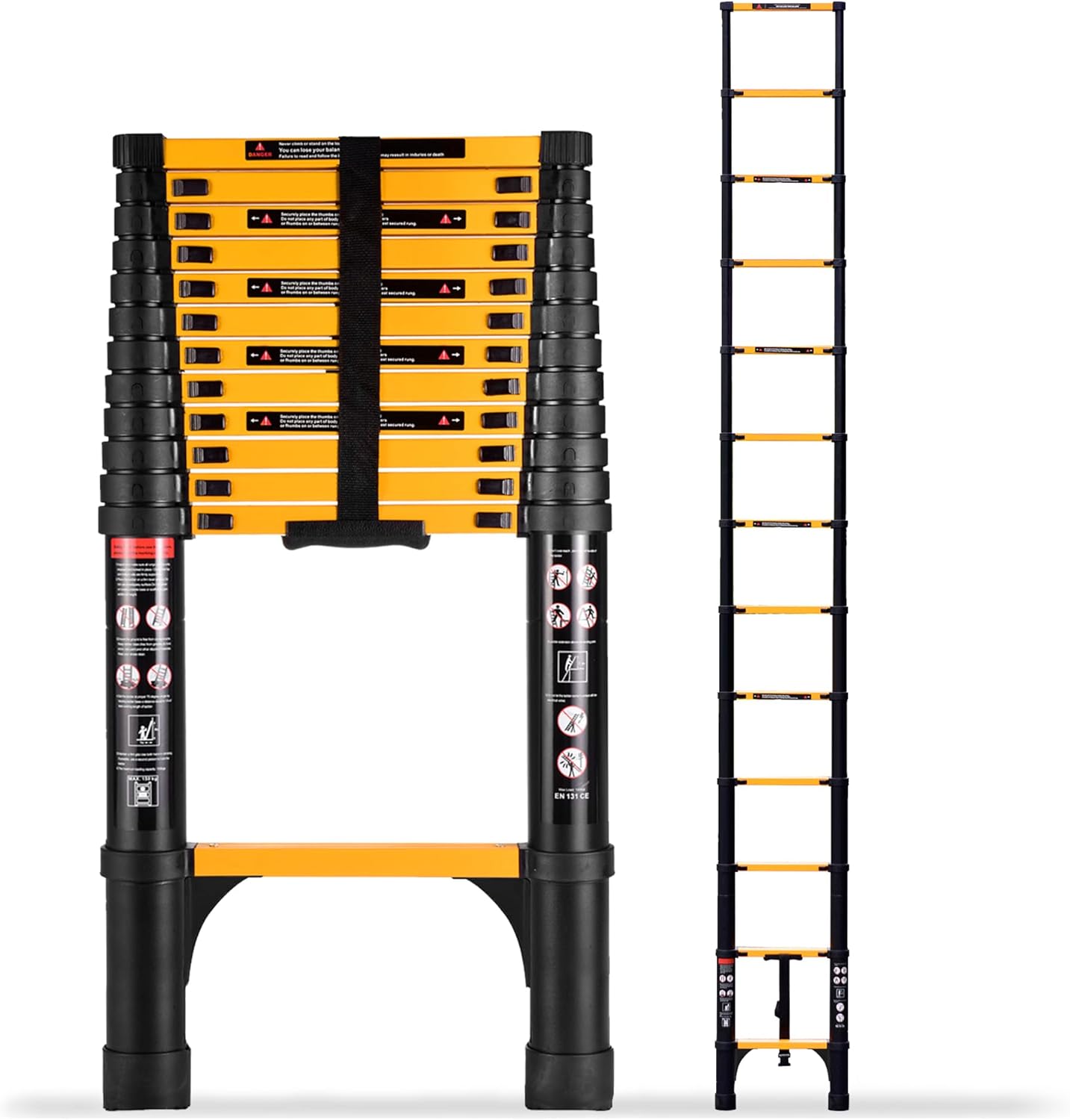 Telescopic ladder, aluminum alloy telescopic ladder, 330 lbs load capacity, multi-purpose foldable ladder for home and office use; orange