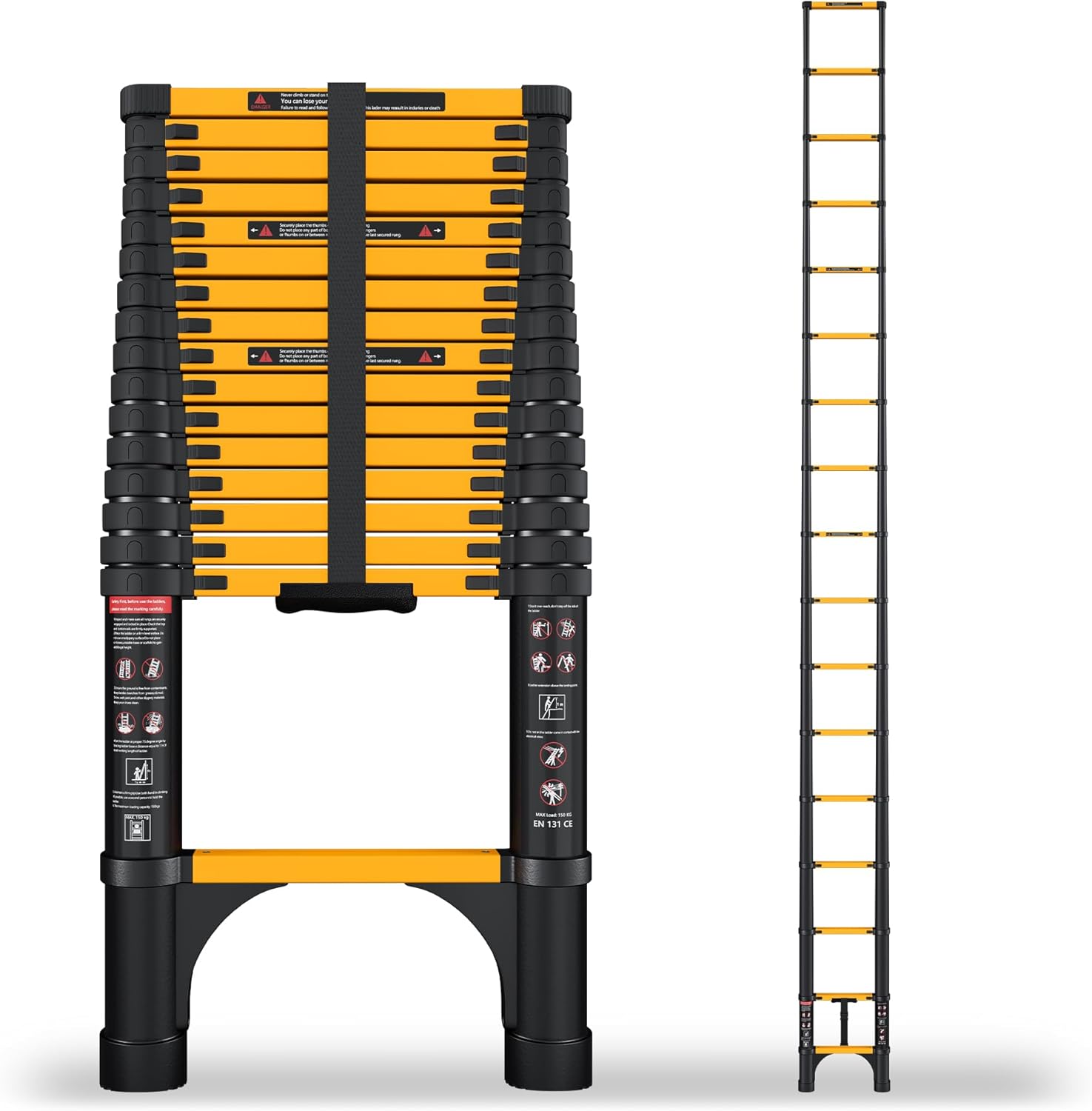 Telescopic ladder, aluminum alloy telescopic ladder, 330 lbs load capacity, multi-purpose foldable ladder for home and office use; orange