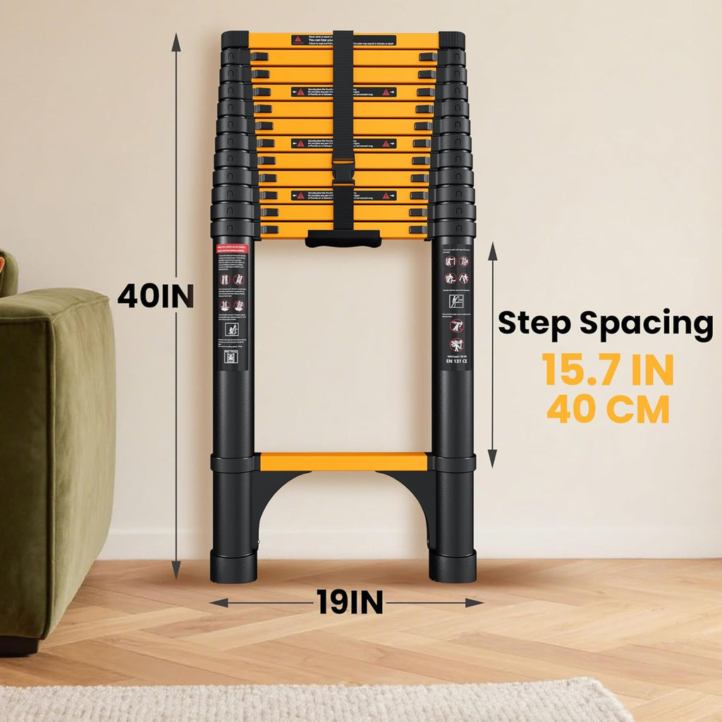Telescopic ladder, aluminum alloy telescopic ladder, 330 lbs load capacity, multi-purpose foldable ladder for home and office use; orange