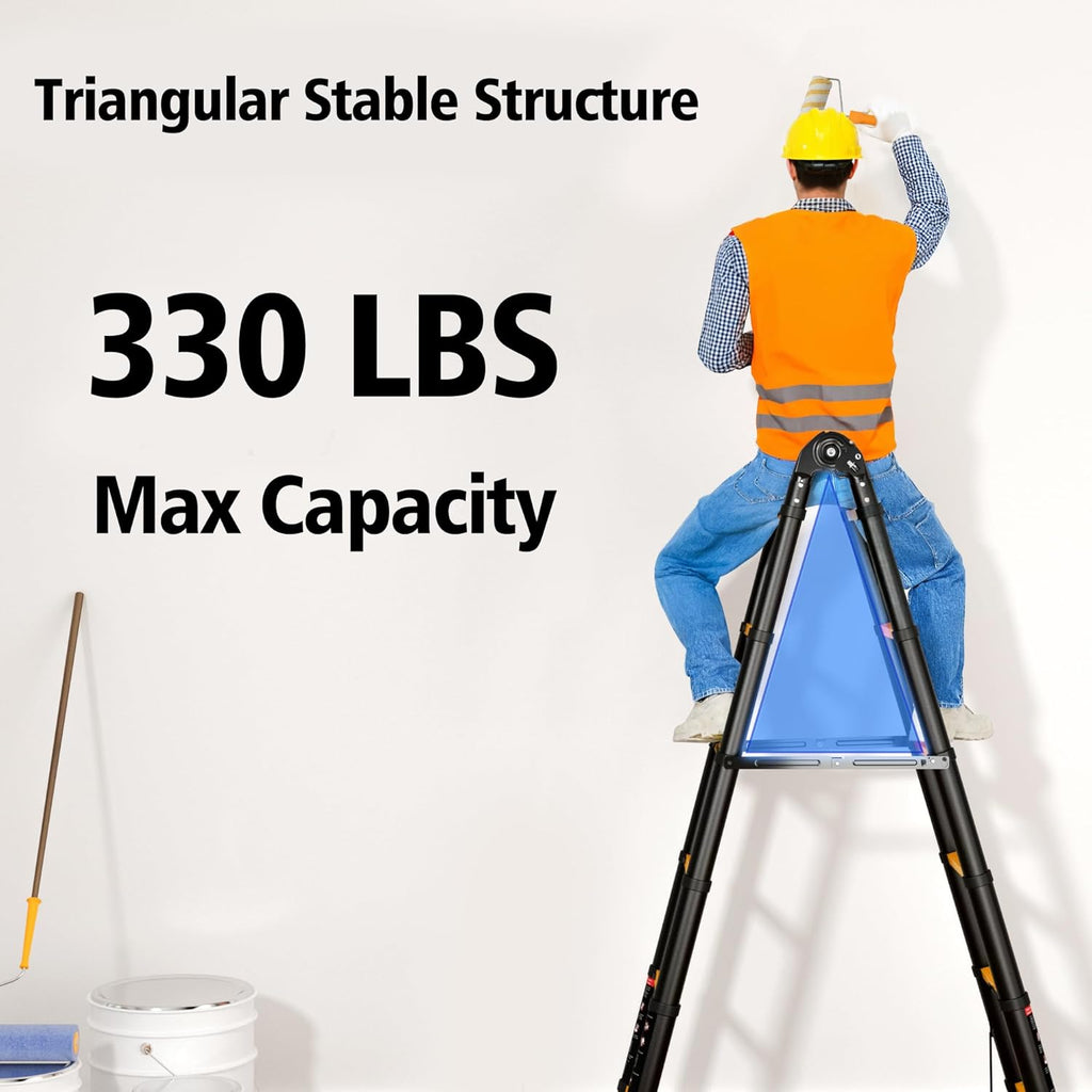 Telescopic ladder, aluminum alloy telescopic ladder, 330 lbs load capacity, multi-purpose foldable ladder for home and office use; orange