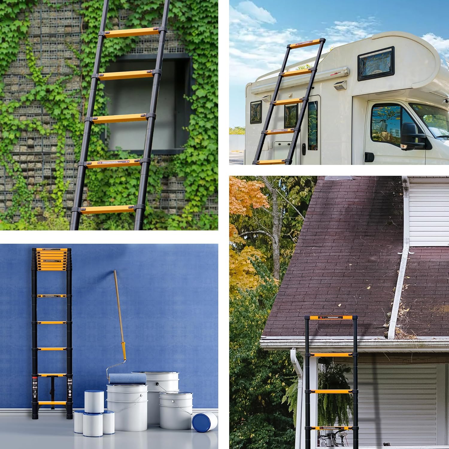 Telescopic ladder, aluminum alloy telescopic ladder, 330 lbs load capacity, multi-purpose foldable ladder for home and office use; orange